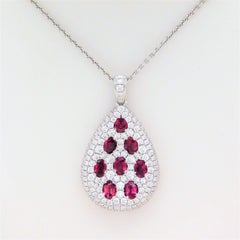 6.41 Carat Matching Diamond and Burma Ruby Earring and Necklace Jewelry Set
