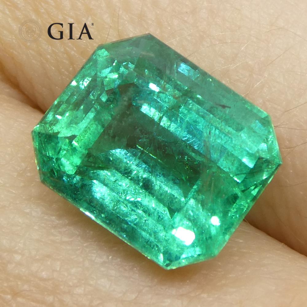6,41 Karat Achteckiger/Emaragdschliff Grüner Smaragd GIA zertifiziert Zambia (F2) im Angebot 8
