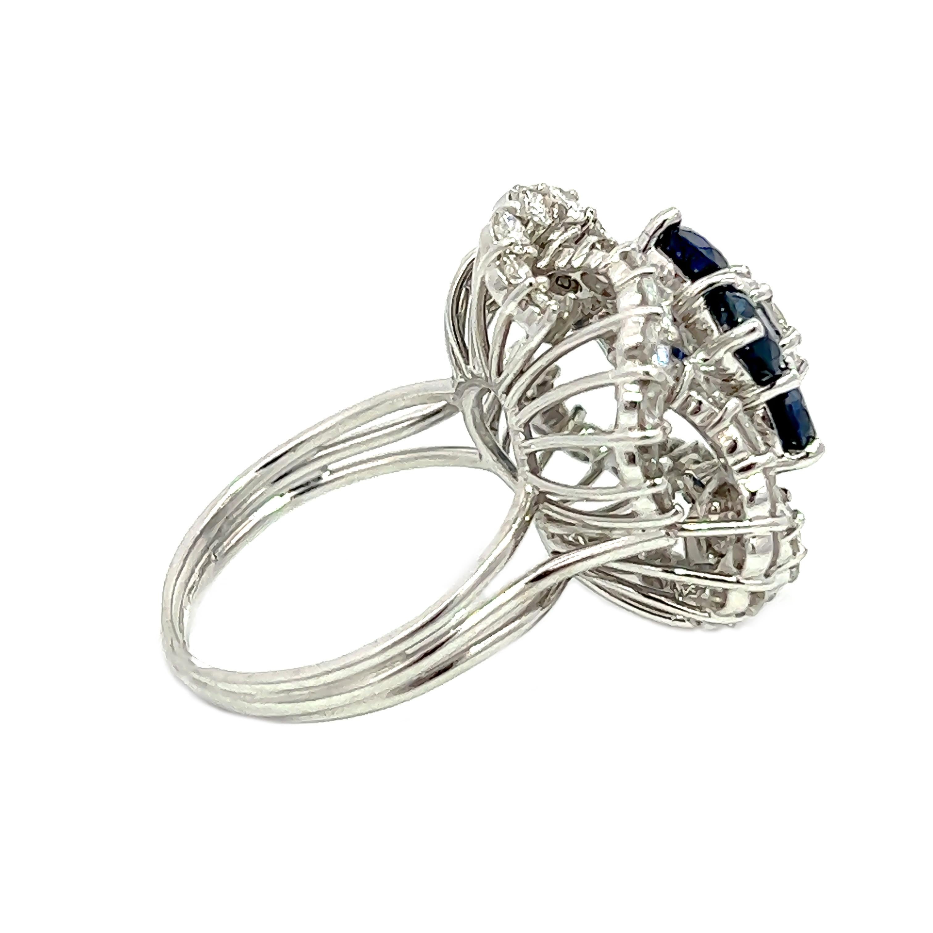 Round Cut 6.41CT Total Weight Blue Sapphire & Diamonds Ring For Sale