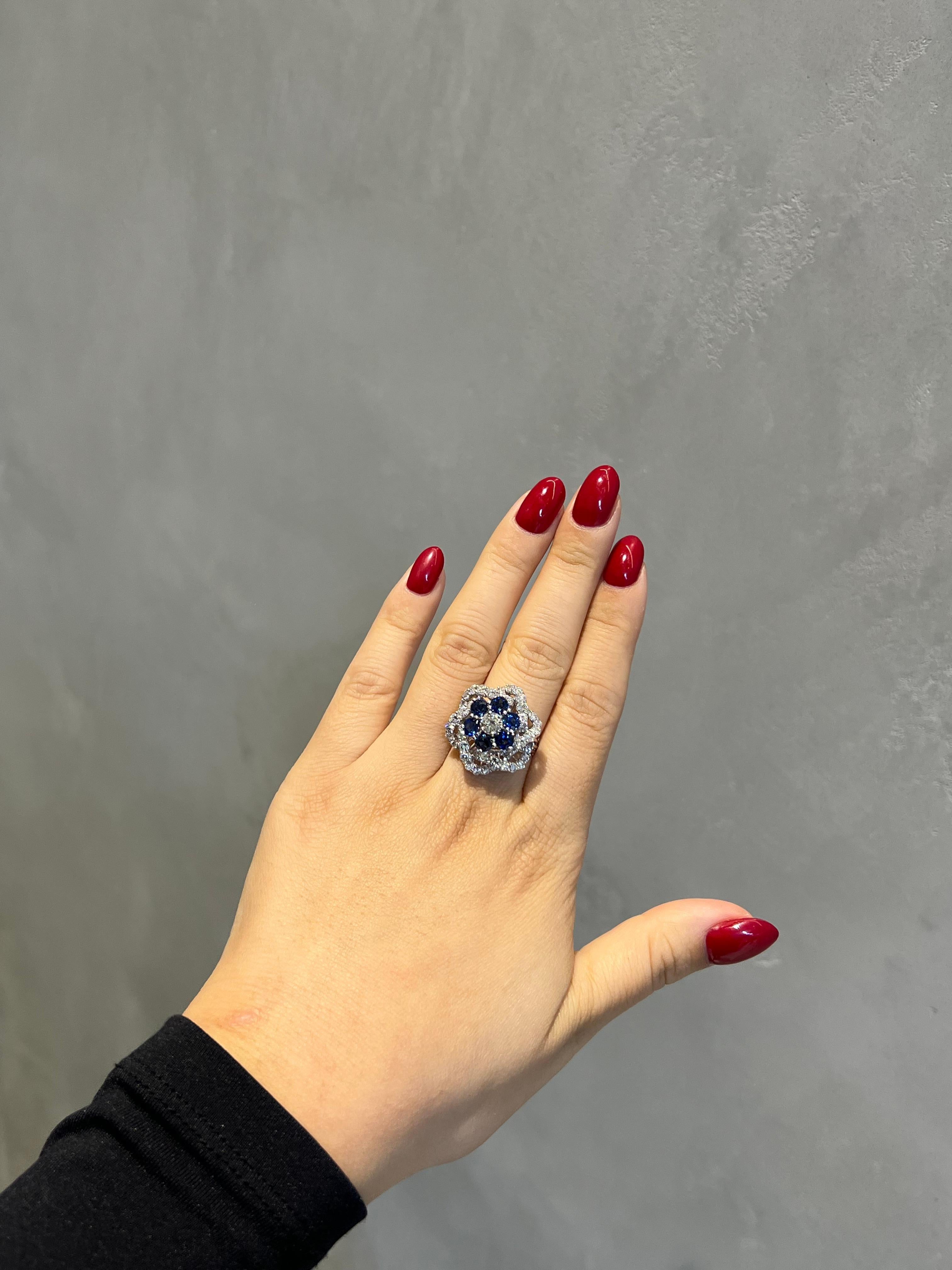 6.41CT Total Weight Blue Sapphire & Diamonds Ring For Sale 1