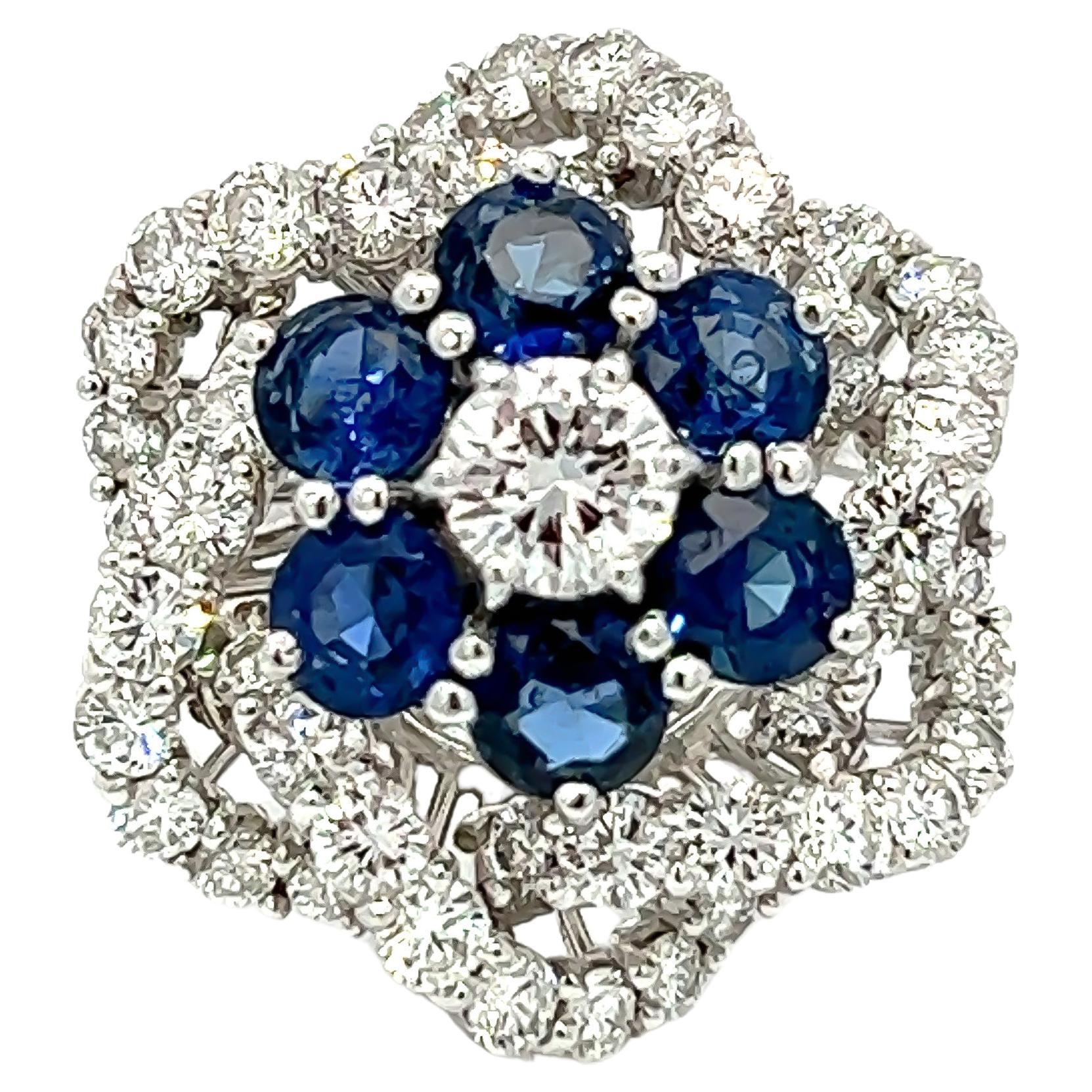 6.41CT Total Weight Blue Sapphire & Diamonds Ring For Sale