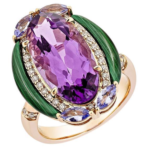 6,42 Karat Amethyst-Cocktailring aus 18 Karat Roségold mit mehreren Steinen.  im Angebot