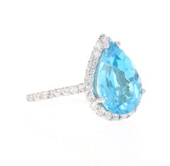6.42 Carat Blue Topaz Diamond 14 Karat White Gold Cocktail Ring