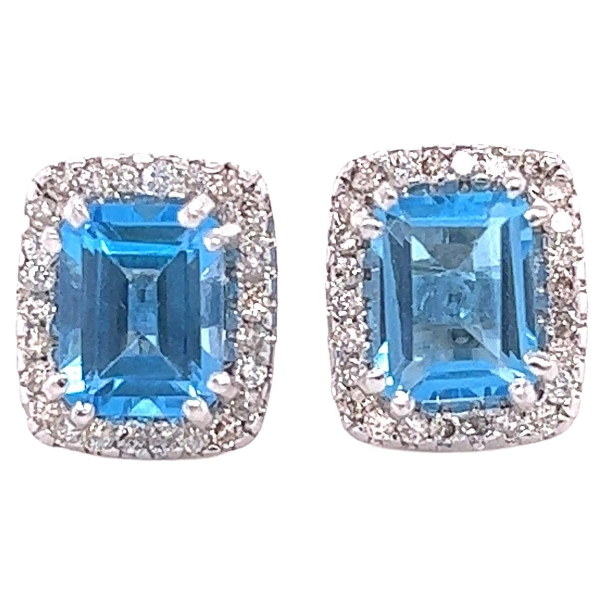 6.42 Carat Blue Topaz Diamond White Gold Earrings For Sale