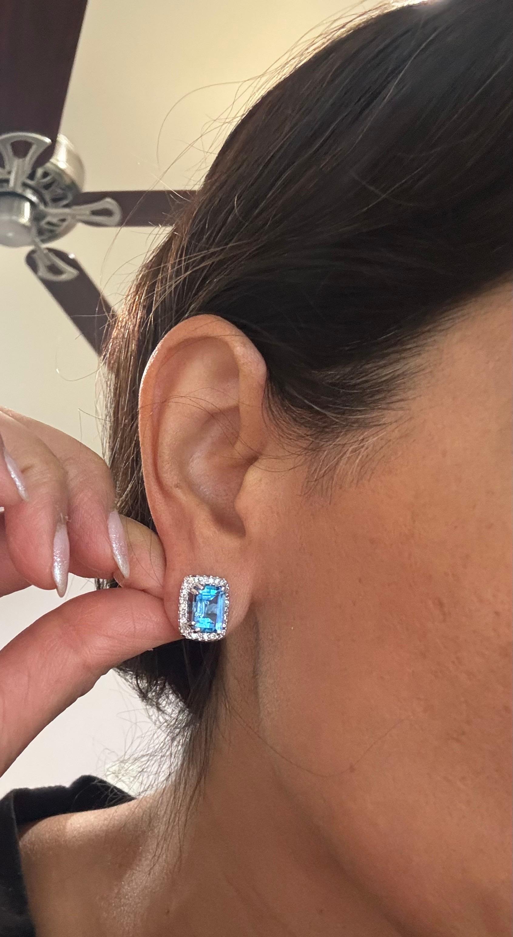 6,42 Karat Blautopas-Diamant-Ohrstecker aus Weißgold im Zustand „Neu“ im Angebot in Los Angeles, CA
