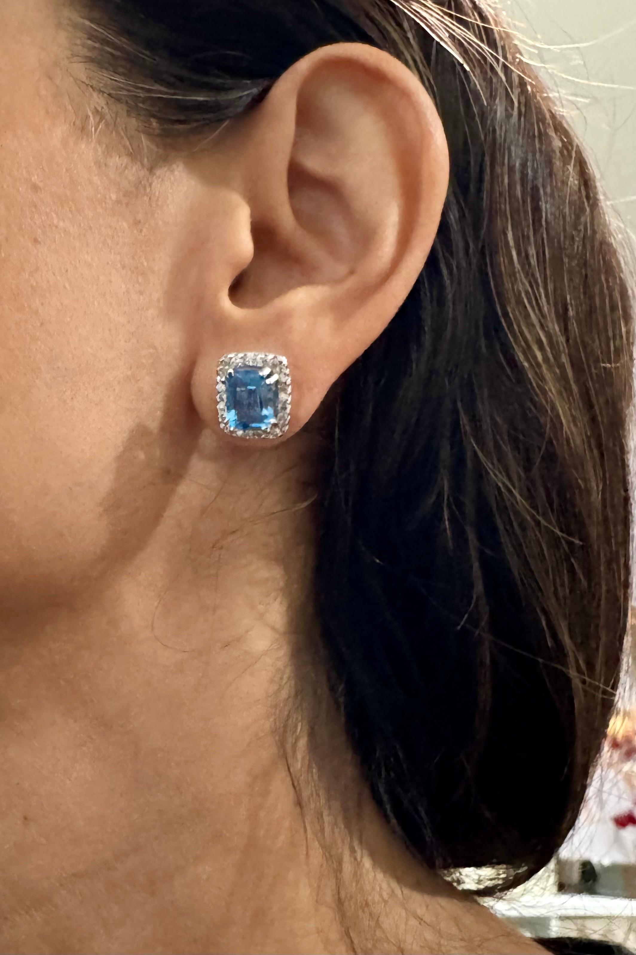 6,42 Karat Blautopas-Diamant-Ohrstecker aus Weißgold für Damen oder Herren im Angebot