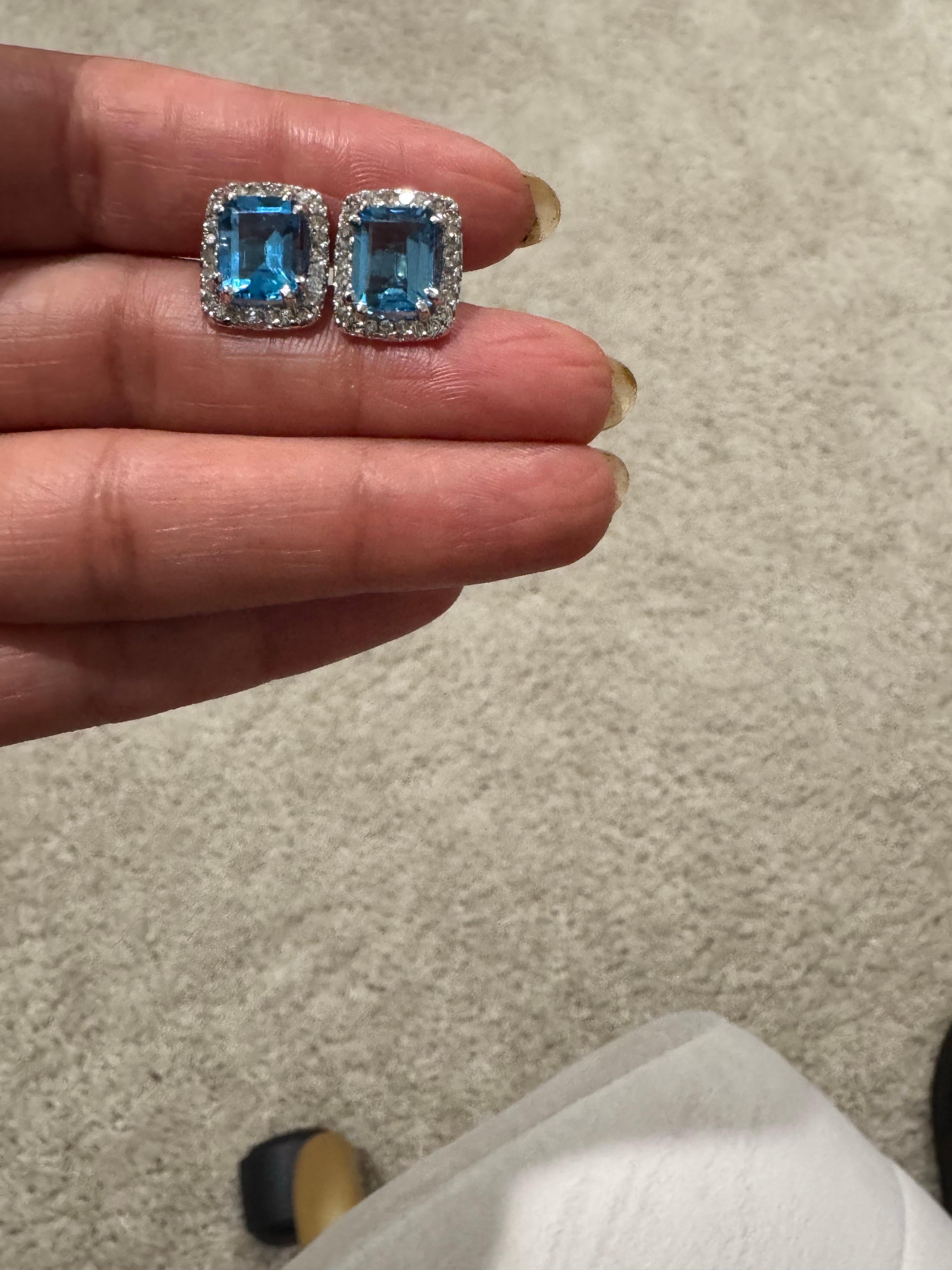 6,42 Karat Blautopas-Diamant-Ohrstecker aus Weißgold im Angebot 1