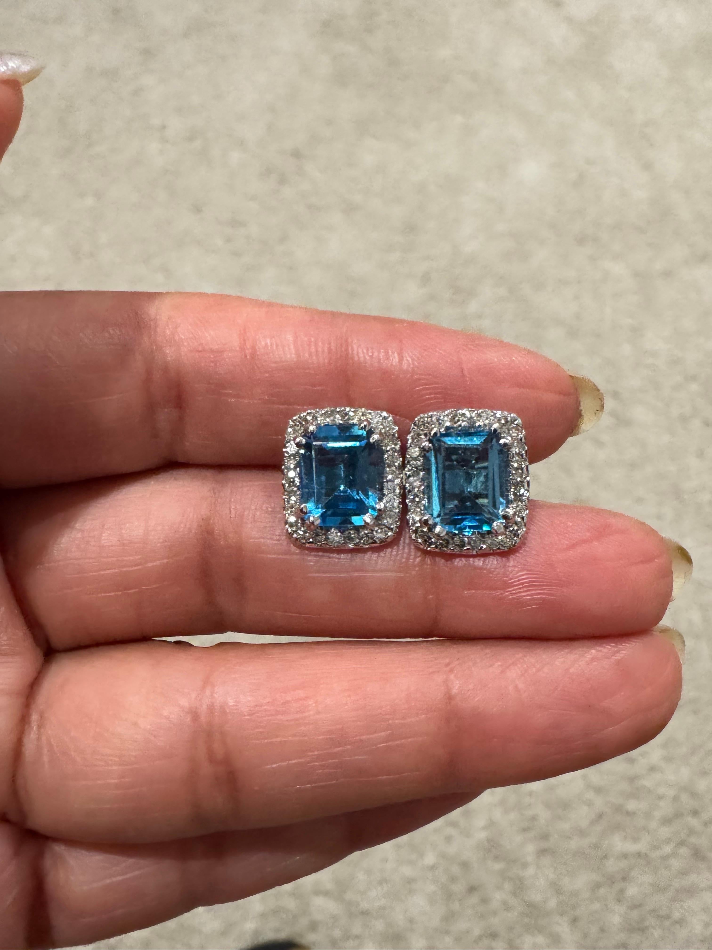 6,42 Karat Blautopas-Diamant-Ohrstecker aus Weißgold im Angebot 2
