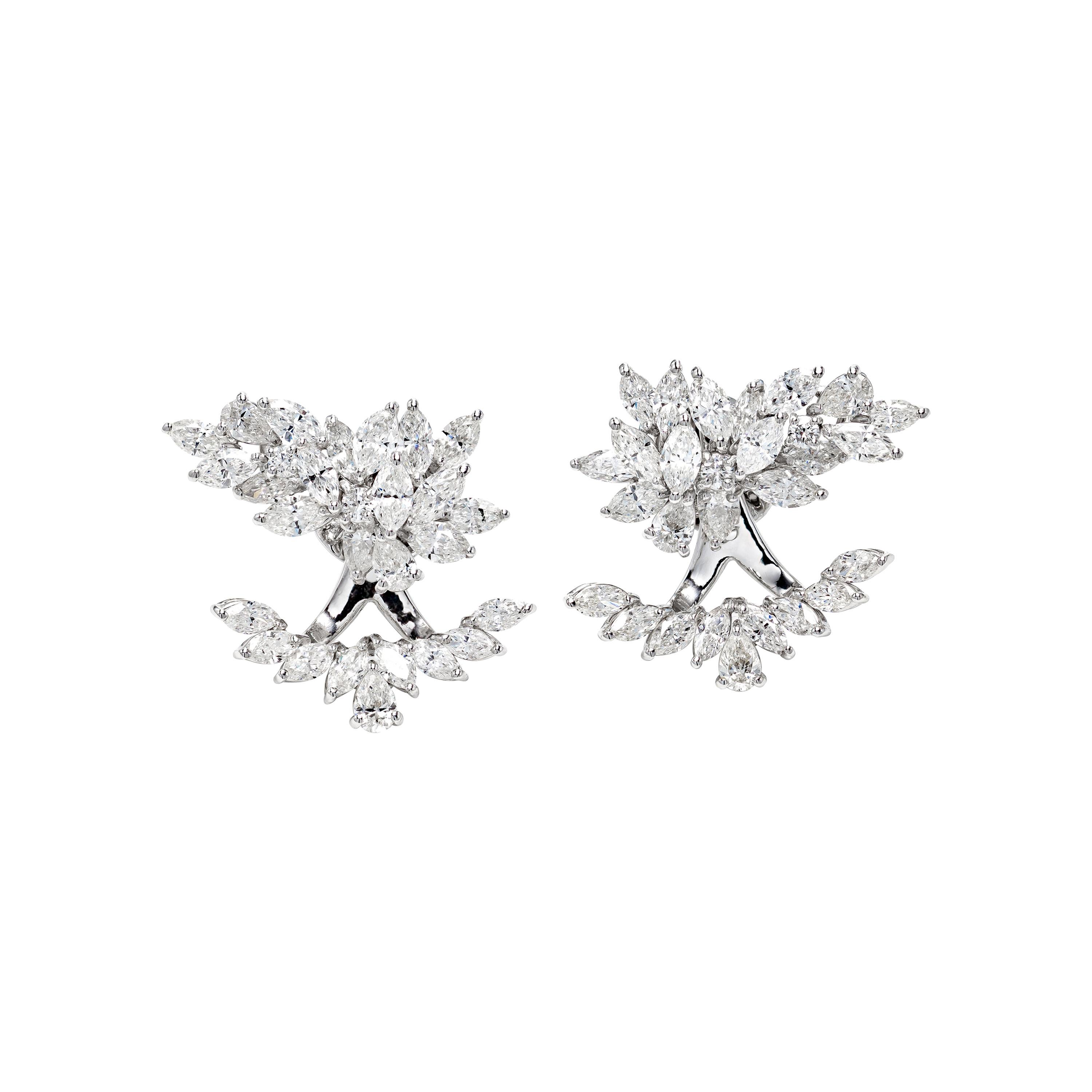 6.42 Carat Diamond Wings Ear Cuff Earrings in 18K White Gold For Sale