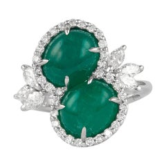 6.42 Carat Double Emerald Bypass with Diamond Halo Ring Platinum