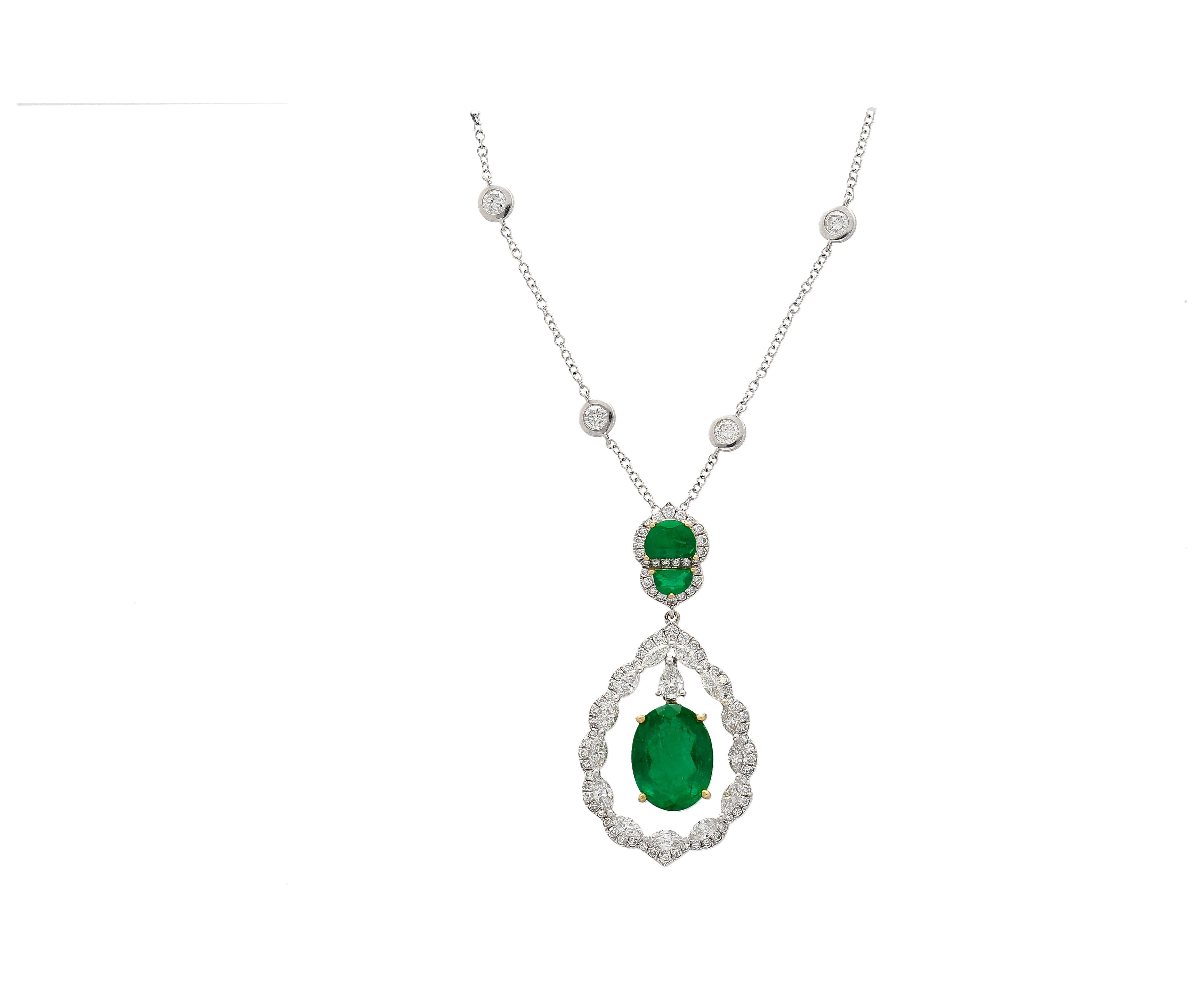 6.42 Carat Floating Emerald with Diamond & Emeralds in 18K Pendant Necklace For Sale 6