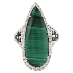 Bague en or 18 carats avec diamants et malachite de 6,42 carats