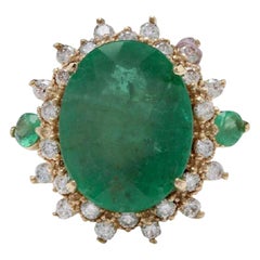 Esmeralda natural de 6,42 quilates y diamante Anillo de oro amarillo macizo de 14 quilates