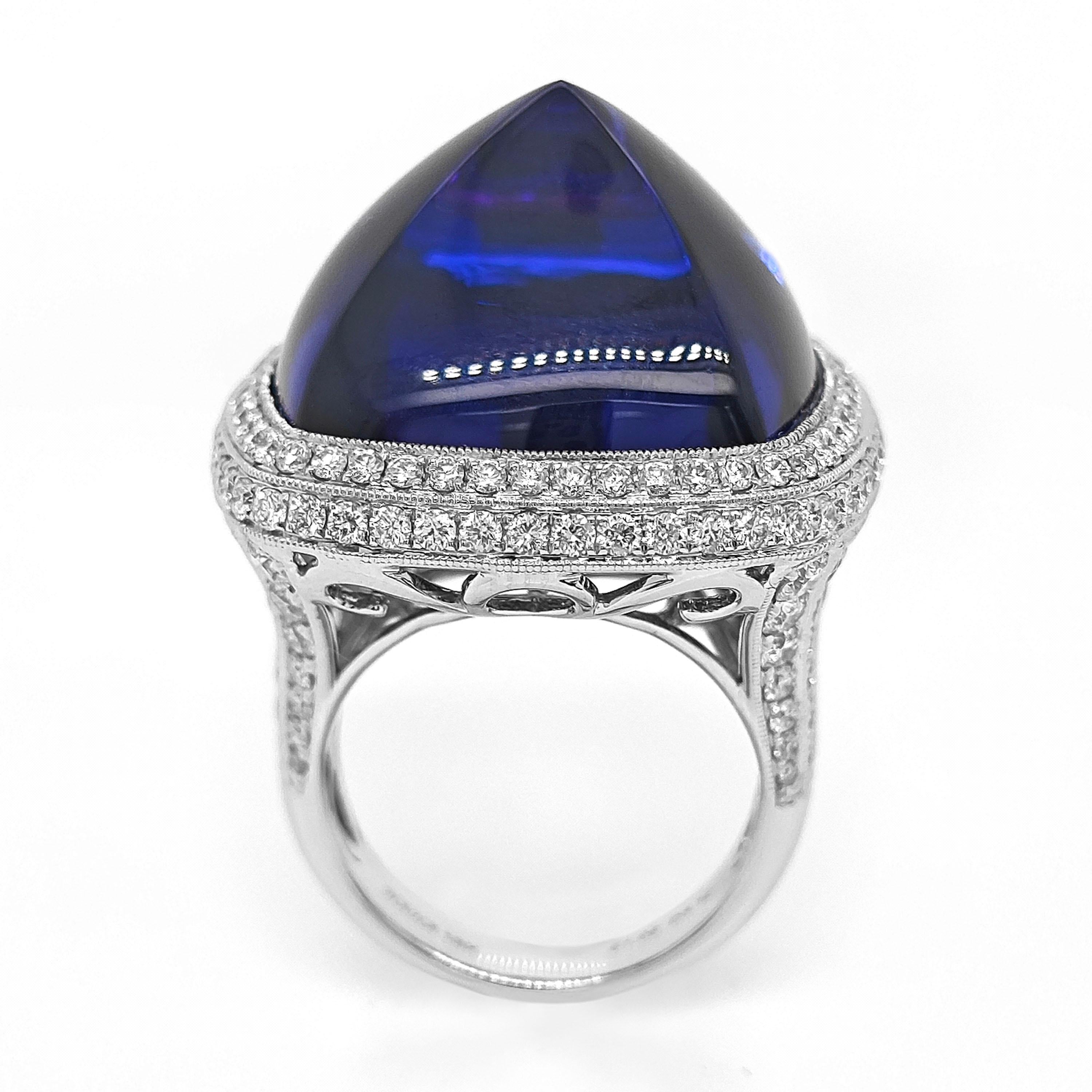 64.2 Carat Tanzanite and Diamond White Gold Ring In New Condition For Sale In New York, NY