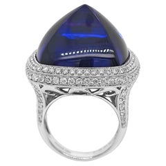64.2 Carat Tanzanite and Diamond White Gold Ring