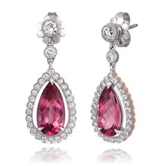 Natural Pink Tourmaline Stone 6.42 cts in Platinum & 18KYG Earrings w Diamonds