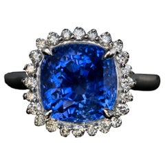 6.42 Carat Sapphire Diamond Platinum Engagement Ring