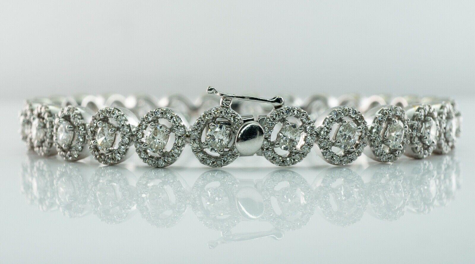 6.42 Ctw Oval Cut Diamond Bracelet 18K White Gold Bangle In Good Condition For Sale In East Brunswick, NJ
