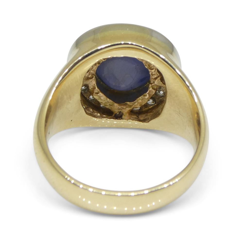 6.42ct Blue Star Sapphire, Diamond Gent's Ring set in 14k Yellow & White Gold For Sale 2