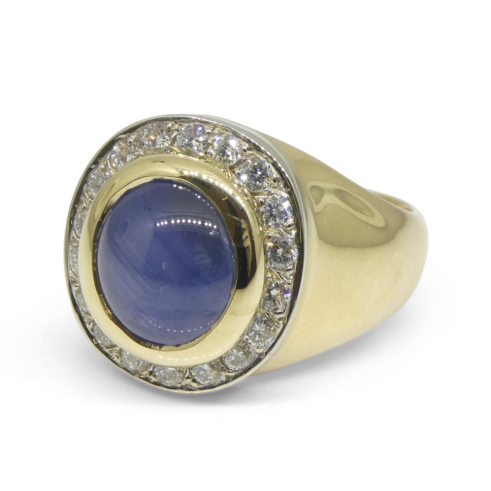 6.42ct Blue Star Sapphire, Diamond Gent's Ring set in 14k Yellow & White Gold For Sale 4