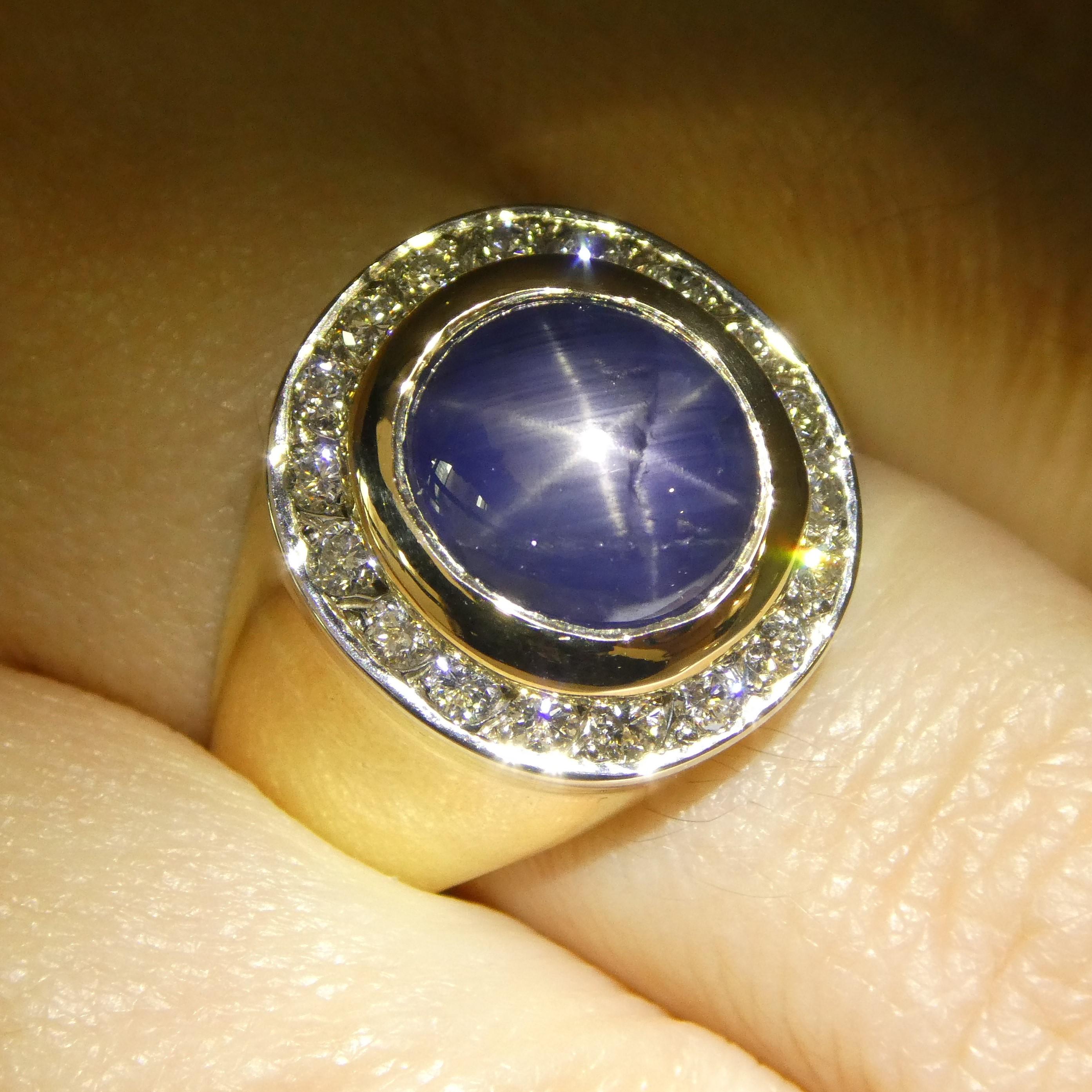 

Experience the timeless allure of this 6.42ct Blue Star Sapphire and Diamond Gents Ring, set in 14K Yellow Gold. This piece embodies Skyjems' three generations of commitment to superior craftsmanship and enduring quality.



This striking ring