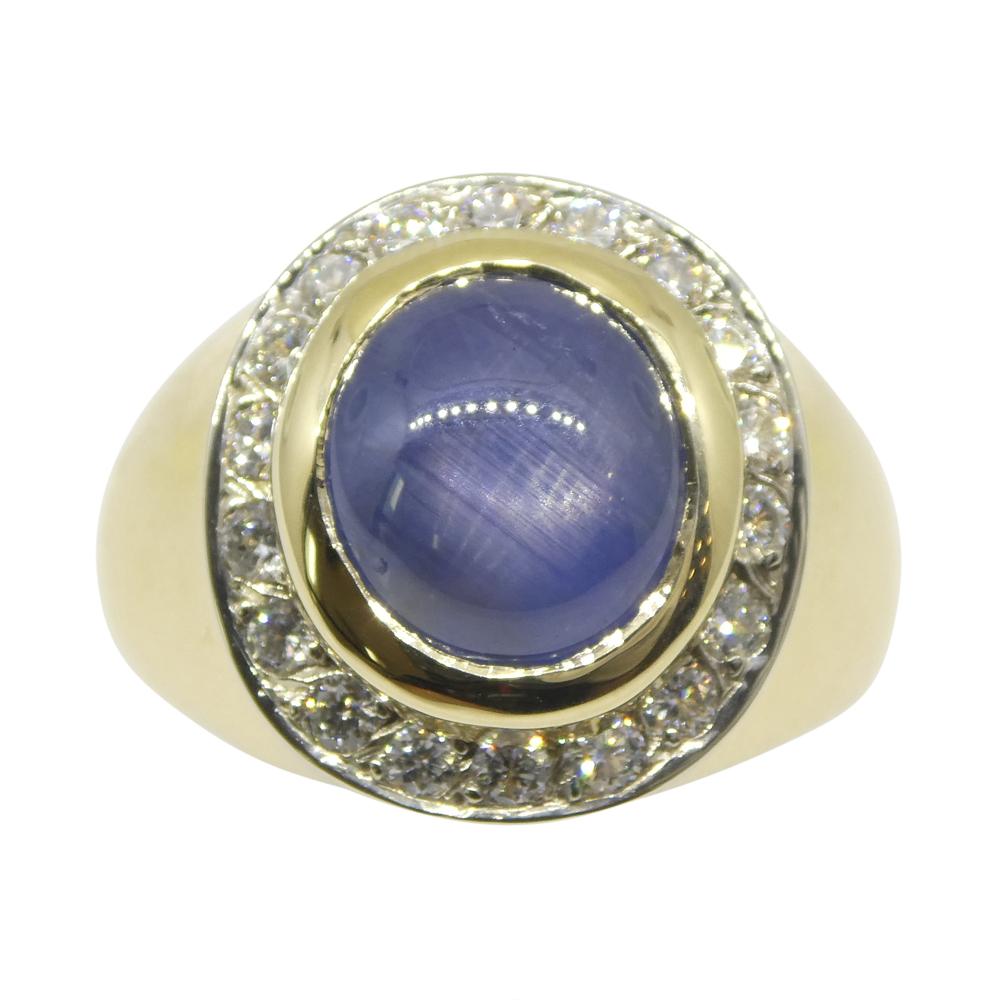 mens gold blue star sapphire ring