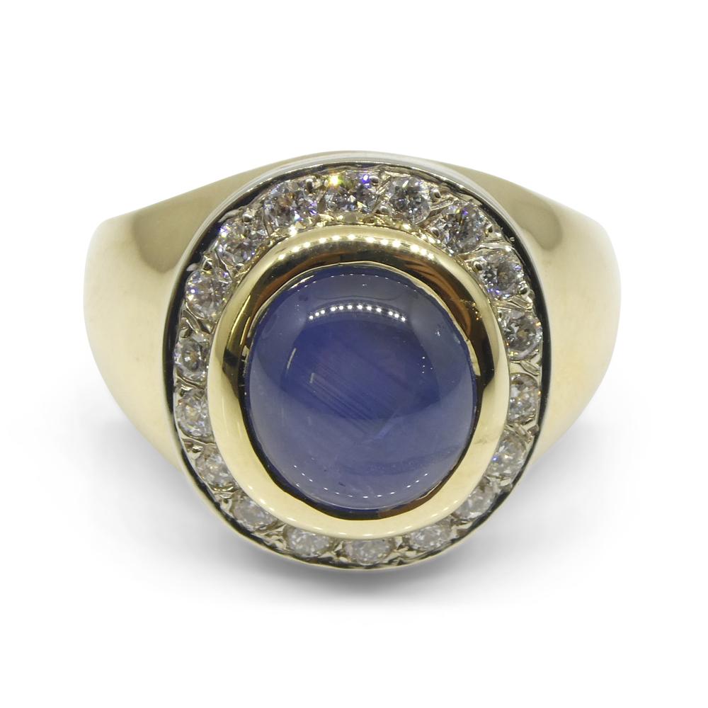 6.42ct Blue Star Sapphire, Diamond Gent's Ring set in 14k Yellow & White Gold In New Condition For Sale In Toronto, Ontario