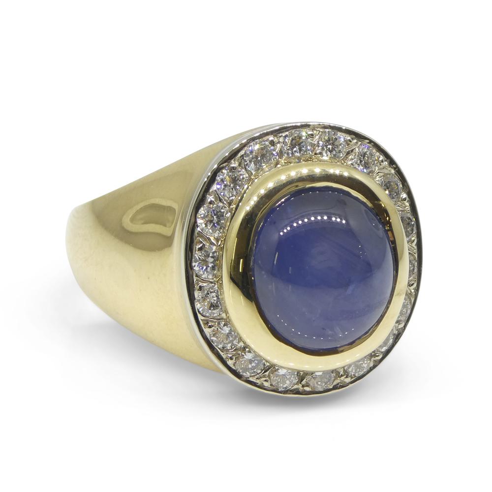 6,42ct Blue Star Saphir, Diamant Herrenring in 14k Gelb- und Weißgold gefasst 3