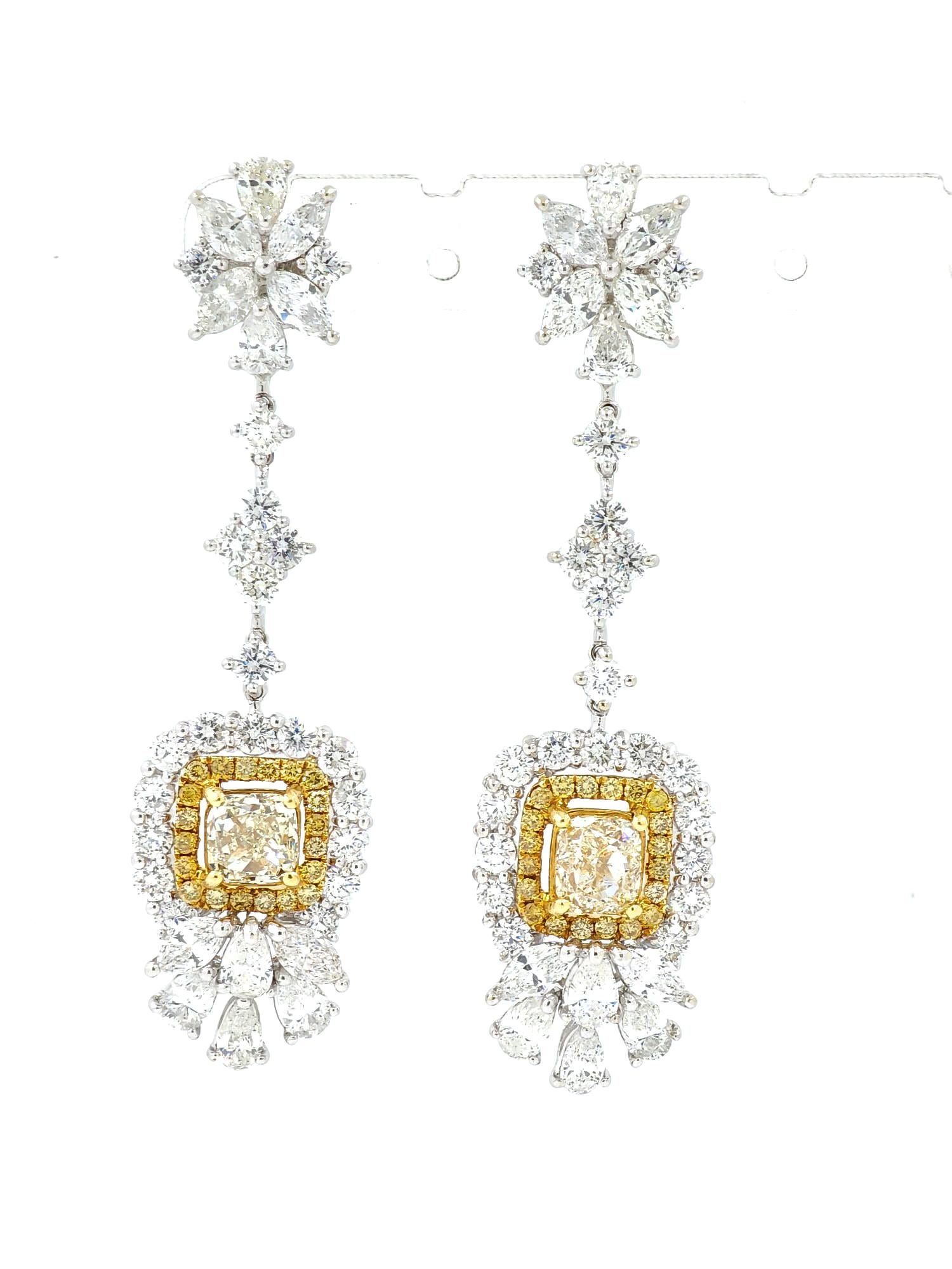 IGI Certified Fancy Yellow Diamond Dangle Drop Earring in 18K White Gold For Sale 3