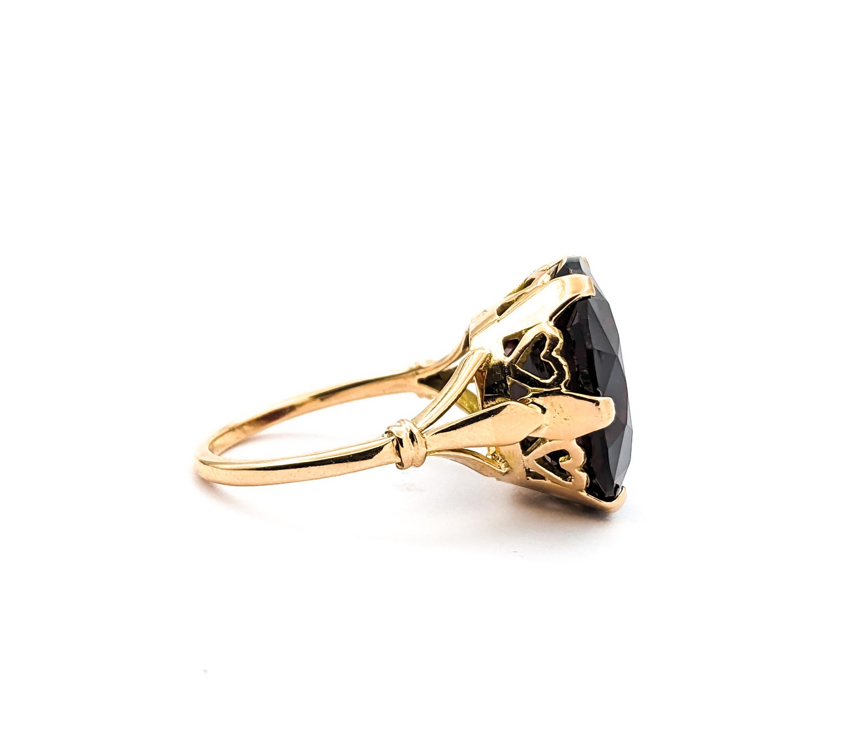 Round Cut 6.42ct Natural Pyrope Garnet Ring In Yellow Gold