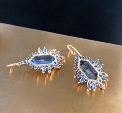 6.42 Carat Aquamarine London Blue Topaz Gold Geometric Earrings by Lauren Harper