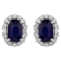 6,42cts Oval Cut Blauer Saphir 1,02cts Halo Diamant Ohrstecker 14k Weißgold