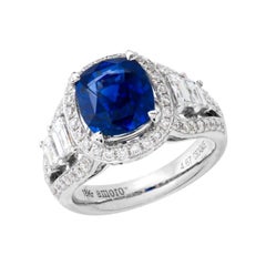 Retro 6.43 Carat Ceylon Sapphire and Diamond Ring in 18 Karat White Gold