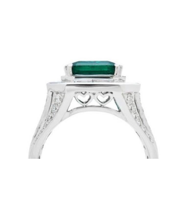 Women's 6.43 Carat Emerald Cut Colombian Emerald and Diamond Ring in 18 Karat White Gold For Sale