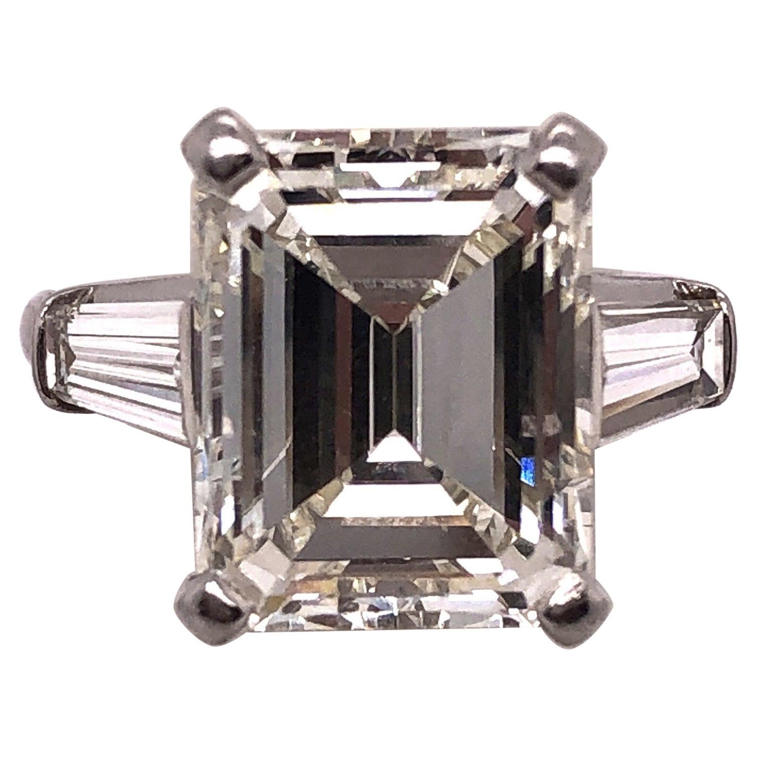 6.43 Carat Emerald Cut Diamond Engagement Ring VS1 J/K Color, Platinum Setting