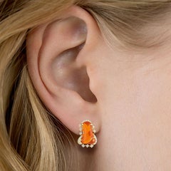 6.43 Carat Fire Opal 14 Karat Gold Diamond Stud Earrings