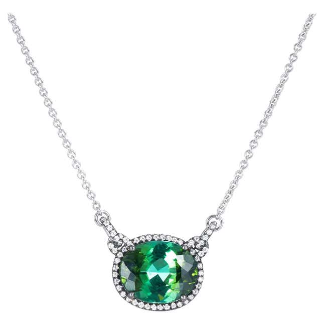 Diamond Half Circle 18 Karat White Gold Pendant Necklace For Sale at ...