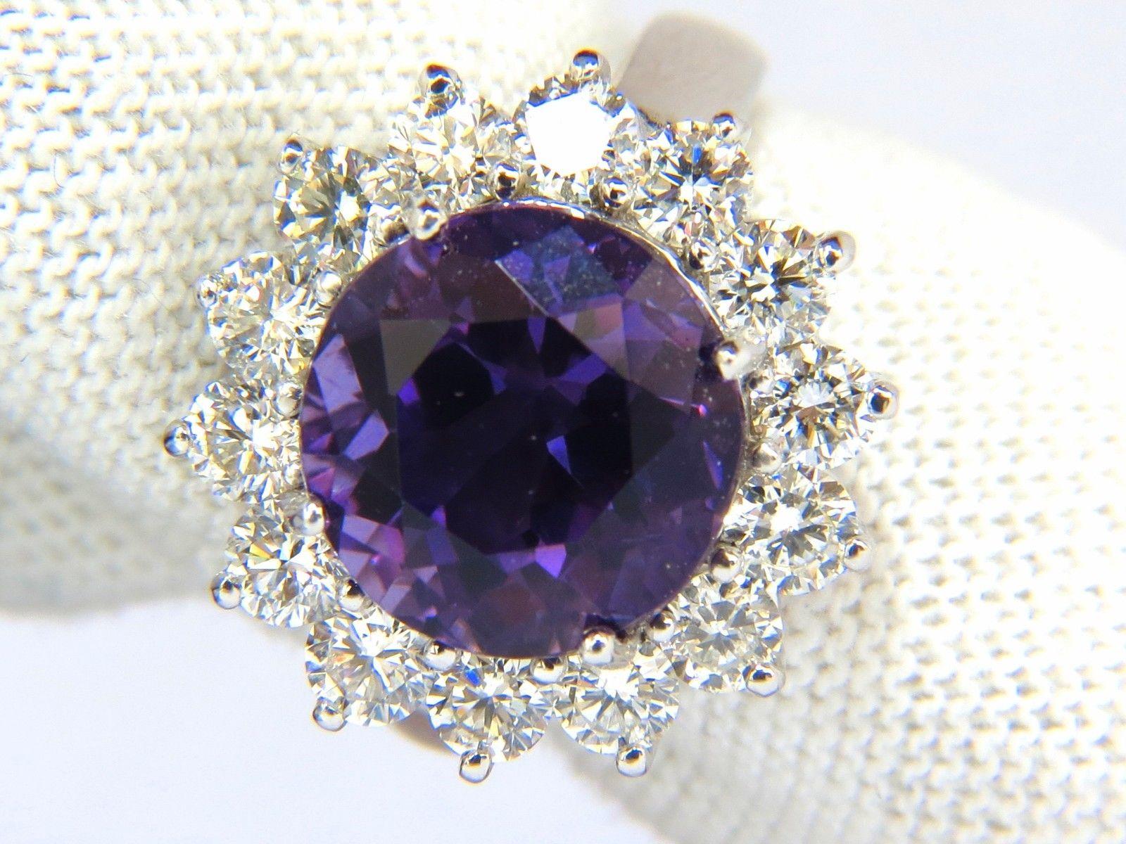 6.43 Carat Natural Brilliant Round Bright Purple Amethyst Diamond Ring 14 Karat 1