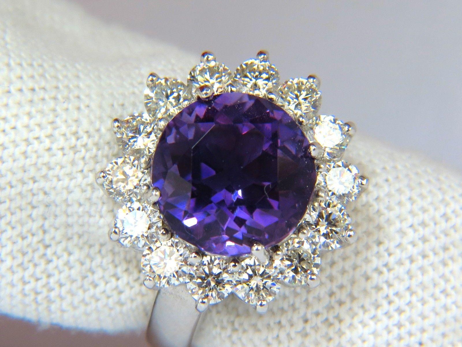 6.43 Carat Natural Brilliant Round Bright Purple Amethyst Diamond Ring 14 Karat 2