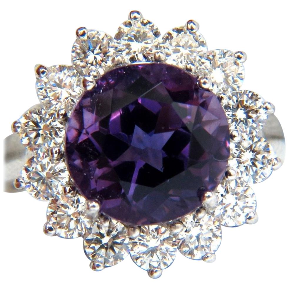 6.43 Carat Natural Brilliant Round Bright Purple Amethyst Diamond Ring 14 Karat