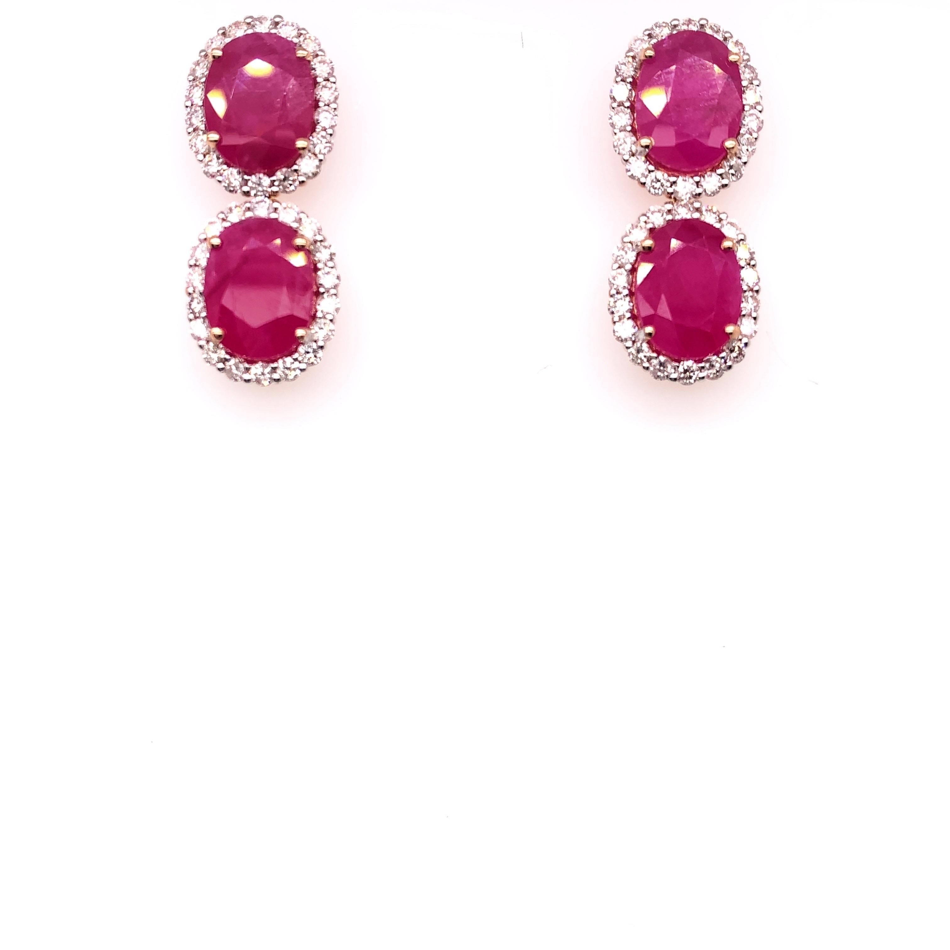 Contemporary 6.43 Carat Ruby Diamond Dangling Earrings