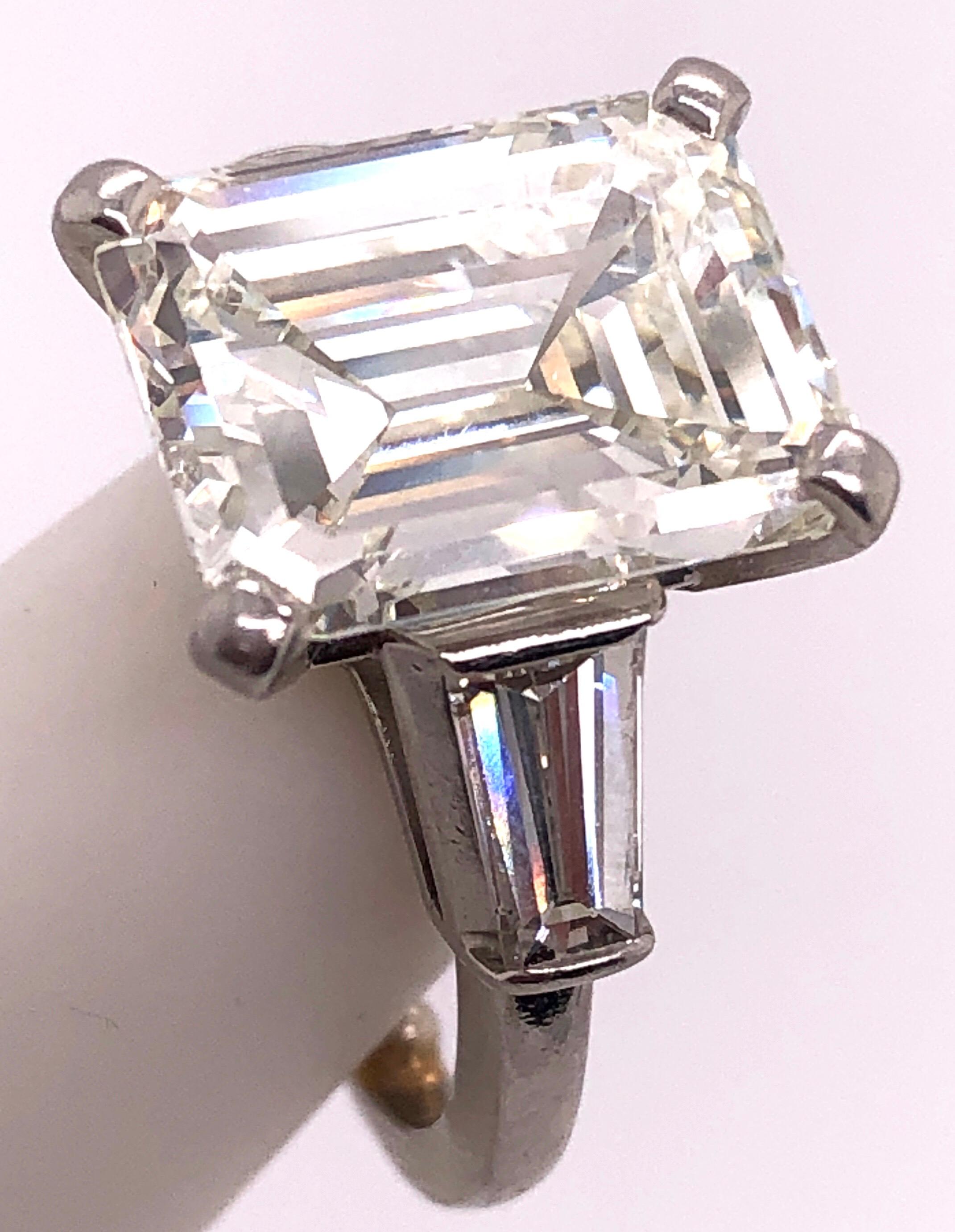 6.43 Carat Emerald Cut Diamond Engagement Ring VS1 J/K Color, Platinum Setting For Sale 8