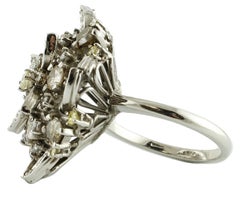 White Diamonds, Fancy Diamonds, 14 Karat White Gold Retrò Ring.
