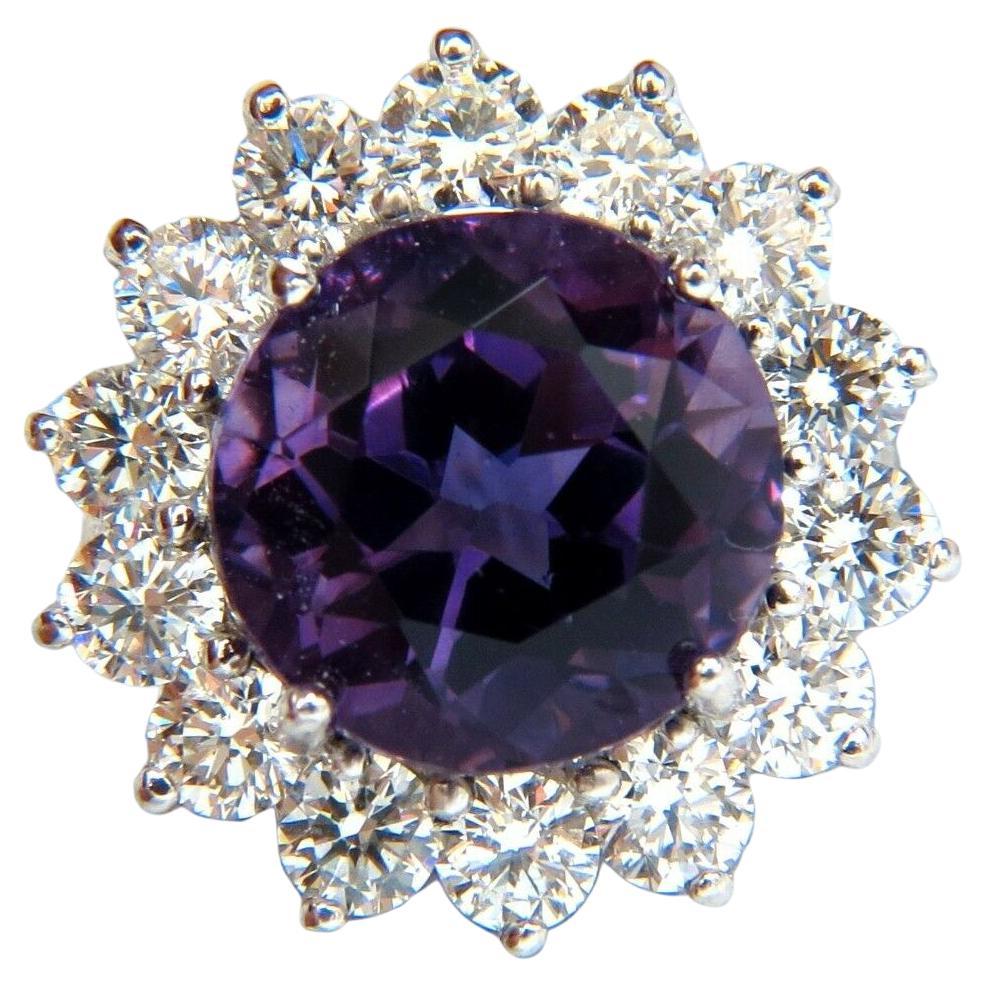 6.43CT Natural Briliant Round Bright Purple Amethyst Diamond Ring 14KT For Sale
