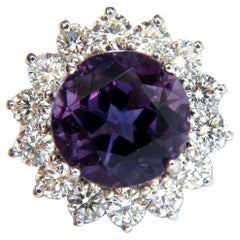 Bague en diamants 14 carats et améthyste ronde violette brillante brillante de 6,43 carats de couleur naturelle