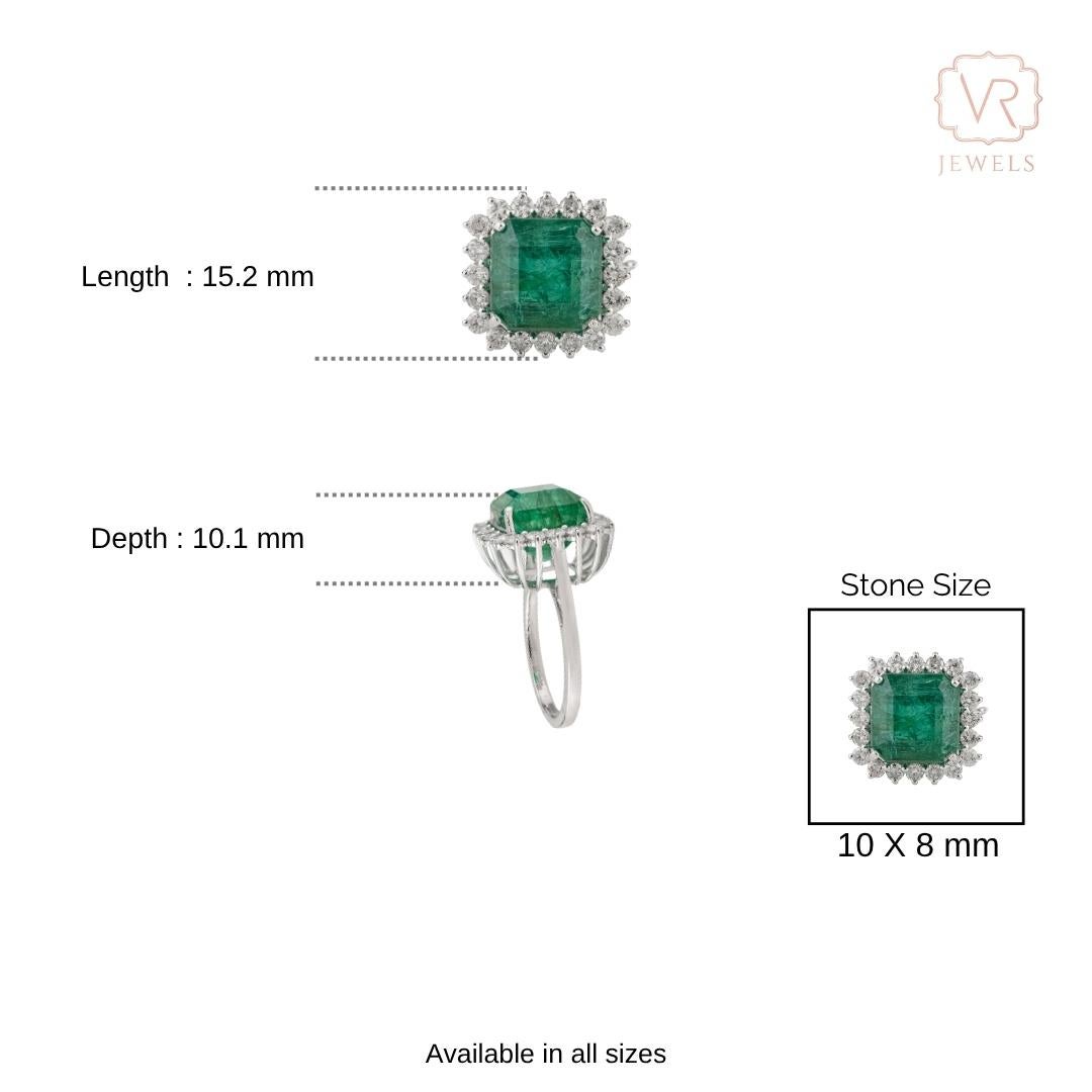 Im Angebot: 6,43 Karat Natürlicher Smaragd & Diamant-Cocktailring aus 14K Weißgold Luxus-Schmuck () 12