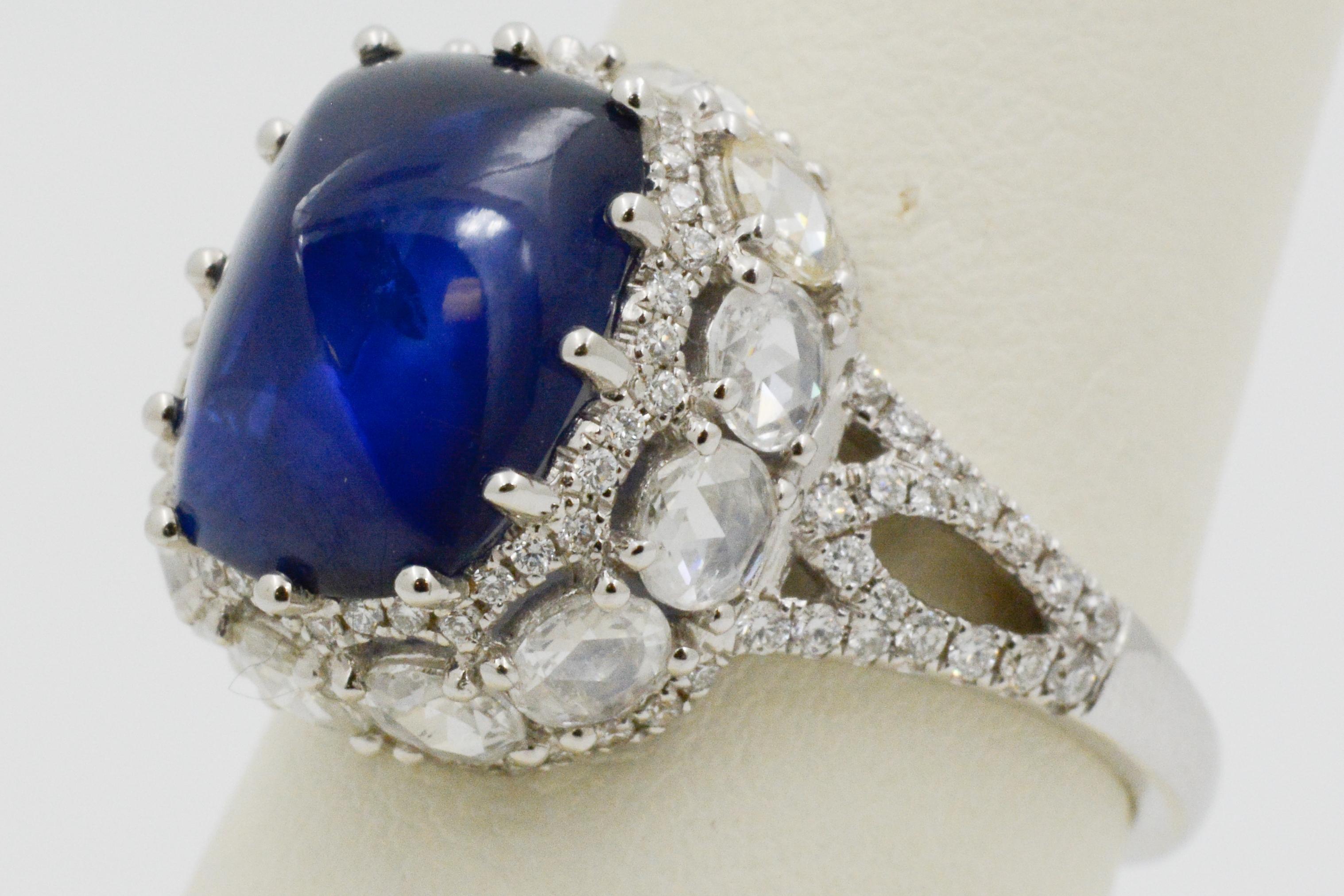 6.44 Carat Blue Sapphire Sugar Loaf and Diamond Ring 6