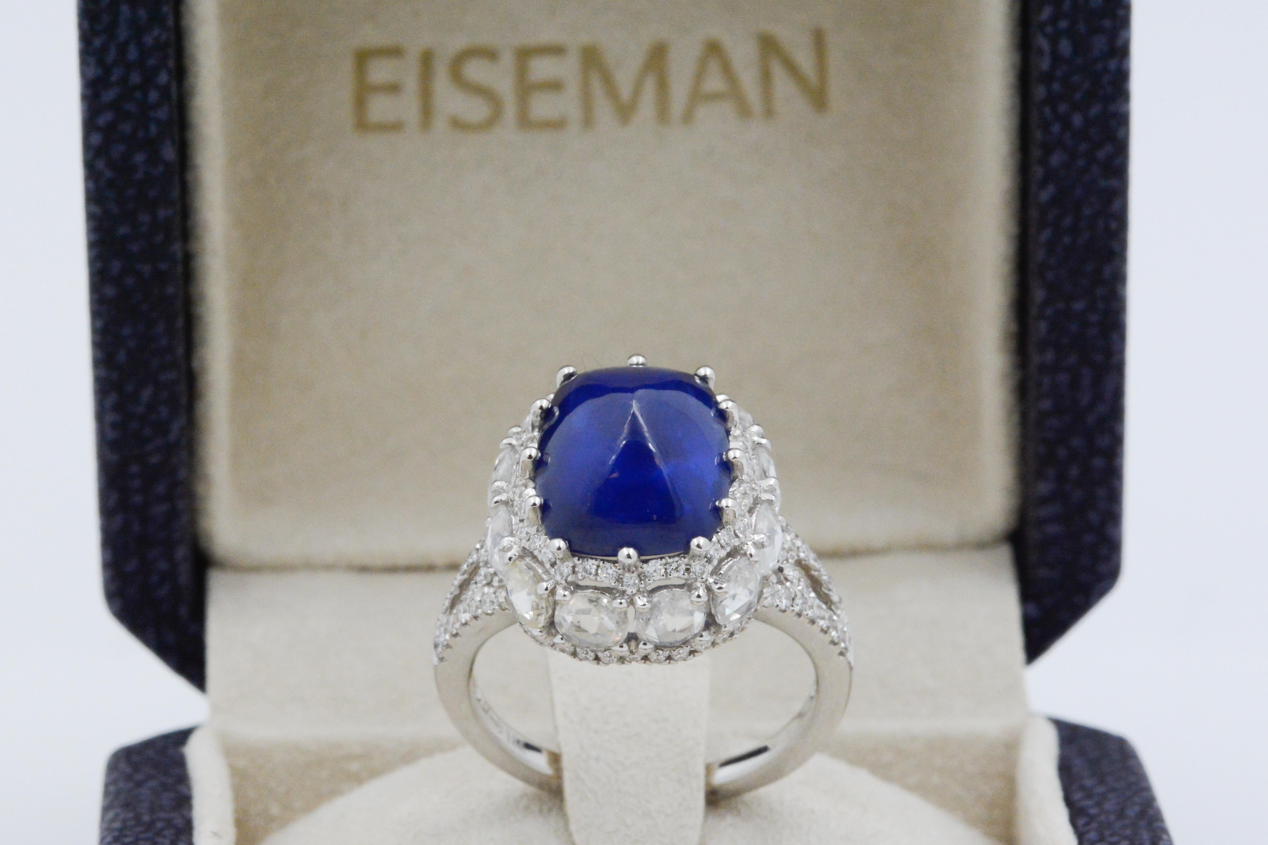 Women's 6.44 Carat Blue Sapphire Sugar Loaf and Diamond Ring