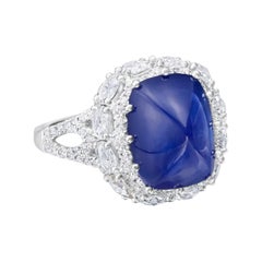 6.44 Carat Blue Sapphire Sugar Loaf and Diamond Ring