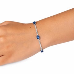 Bracelet à maillons sertis de saphirs bleus naturels ovales et de diamants, 6,44 carats, en or blanc 14 carats